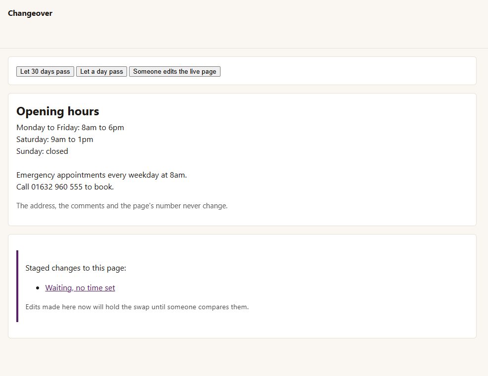 Changeover: another of its screens