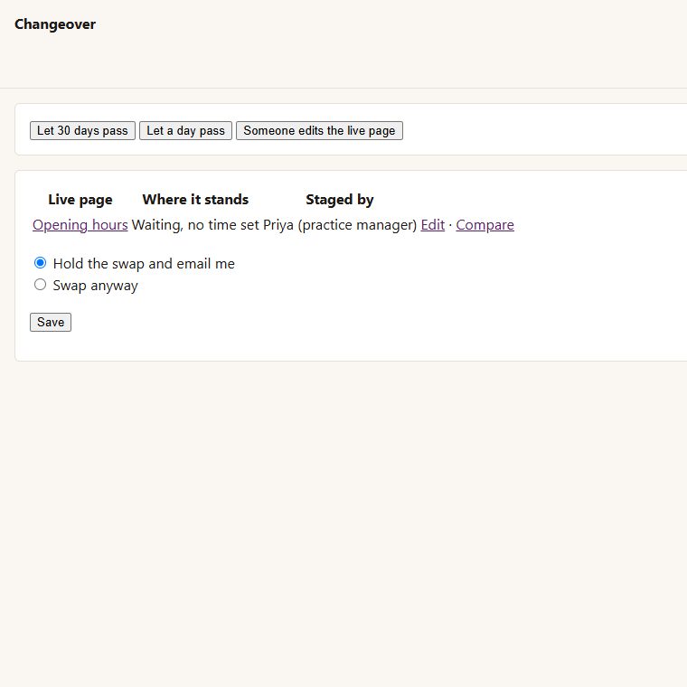 Changeover: another of its screens