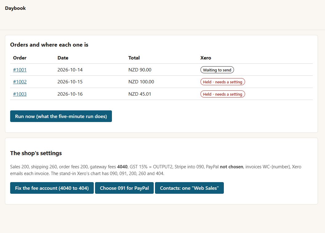 Daybook: its own screen