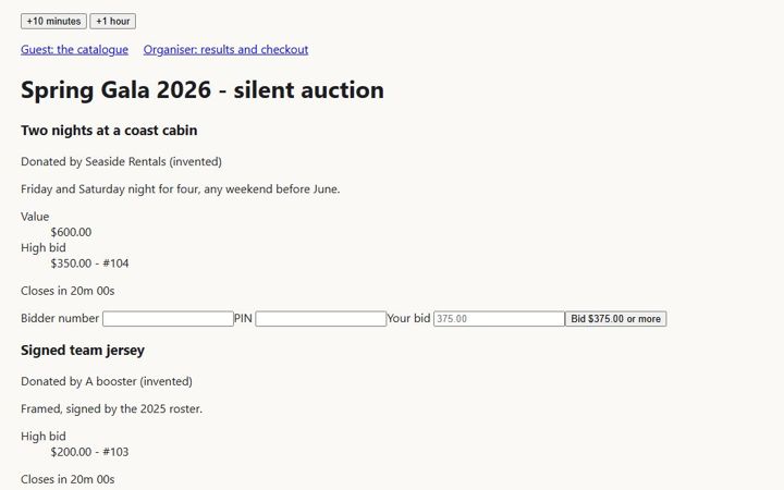 Bidsheet: its own screen