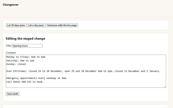 Changeover: its own screen